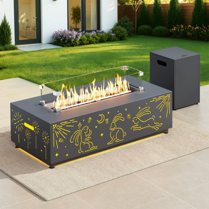 RADIATA 42" Rectangle Fire Pit Table, Dual-Fuel (Propane or Natural Gas), 50000 BTU,LED Rabbit Light, CSA Certified, Dark Gray