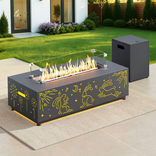 RADIATA 42" Rectangle Fire Pit Table, Dual-Fuel (Propane or Natural Gas), 50000 BTU,LED Rabbit Light, CSA Certified, Dark Gray