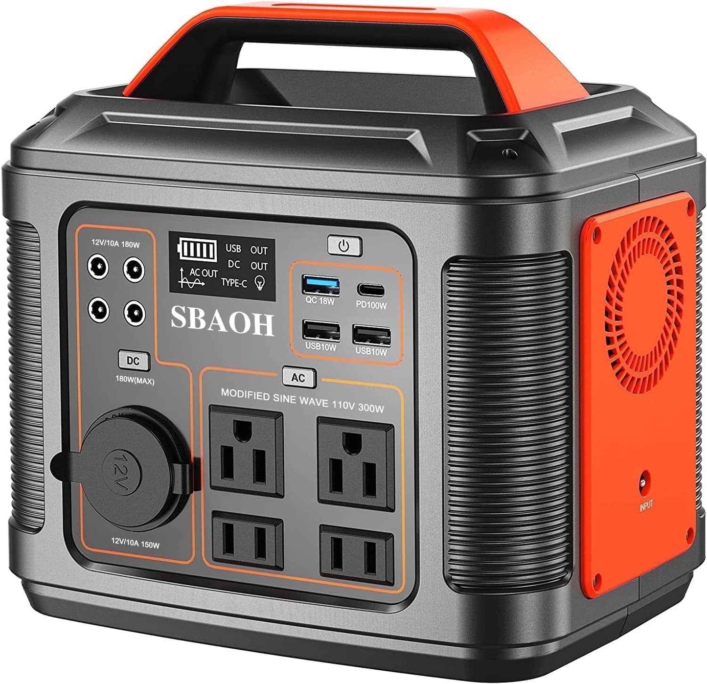 SBAOH Portable Power Station P302,296Wh Lithium Battery Generator Solar with 300W AC Outlets for Outdoor Camping RV Home