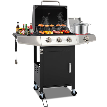 SEGMART 3 Burner Propane Gas Grill with Side Burner, Stainless Steel 40,000 BTU Outdoor Cooking BBQ Grill with Lid, Wheels, Shelves and Bottle Opener for Outdoor Cooking Picnic