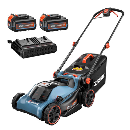 Senix 40V Cordless Lawn Mower, 17-Inch, 2-in-1 Mulching & Bagging, Brushless Motor, Battery & Charger Included
