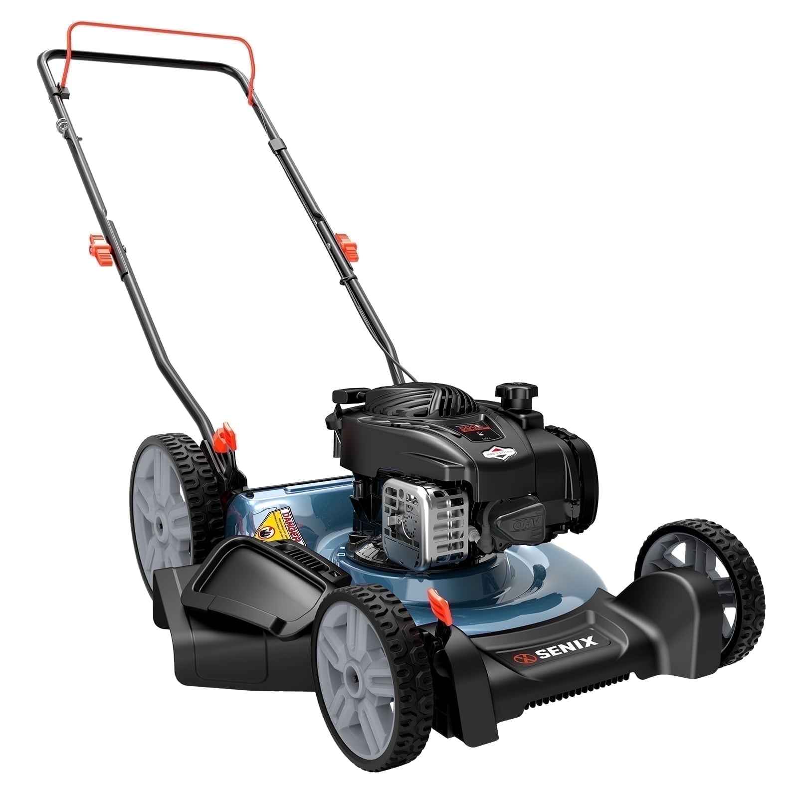 SENIX Gas Lawn Mower 21in Cutting Blade 22in Cutting Deck, 140cc 4-Cycle Made in USA Briggs & Stratton Engine, 2-In-1 Mulch & Side Discharge Push Mower, 6-Height Adjustment, 11" Rear Wheels, LSPG-M6