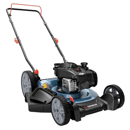 SENIX Gas Lawn Mower 21in Cutting Blade 22in Cutting Deck, 140cc 4-Cycle Made in USA Briggs & Stratton Engine, 2-In-1 Mulch & Side Discharge Push Mower, 6-Height Adjustment, 11" Rear Wheels, LSPG-M6