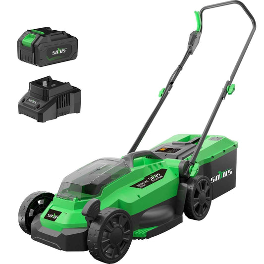 SOYUS 13-Inch Cordless Lawn Mower, 20V Brushless Motor with 4.0Ah Battery, 5-Level Height Adjustment, Lightweight & Quiet for Small/Medium Yards, Mulching & Bagging, Charger Included