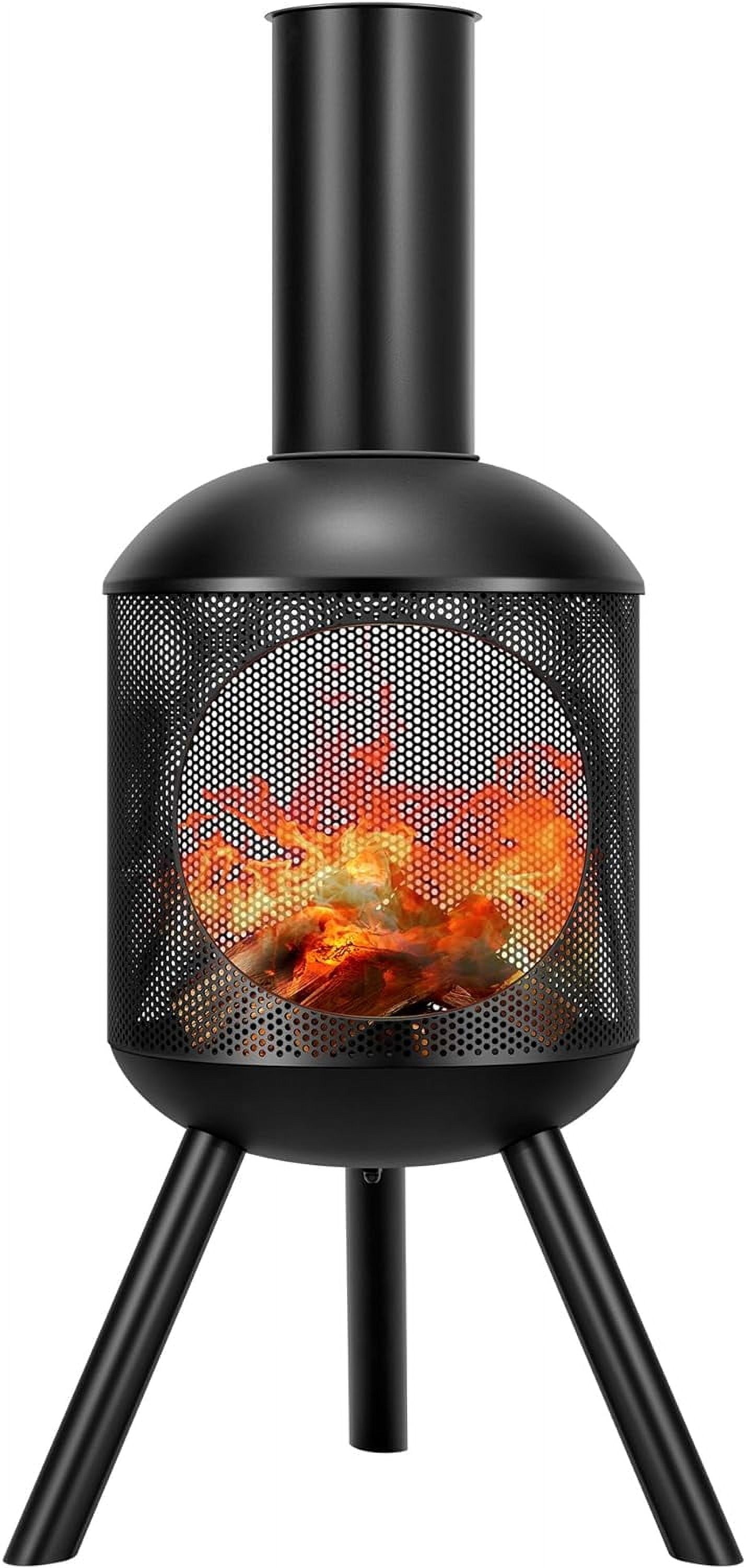 SPECSTAR 46 Inch Chiminea Outdoor Fireplace, Cold-Rolled Steel Wood Burning Fire Pit with Mesh Design, Top Chimney Cover