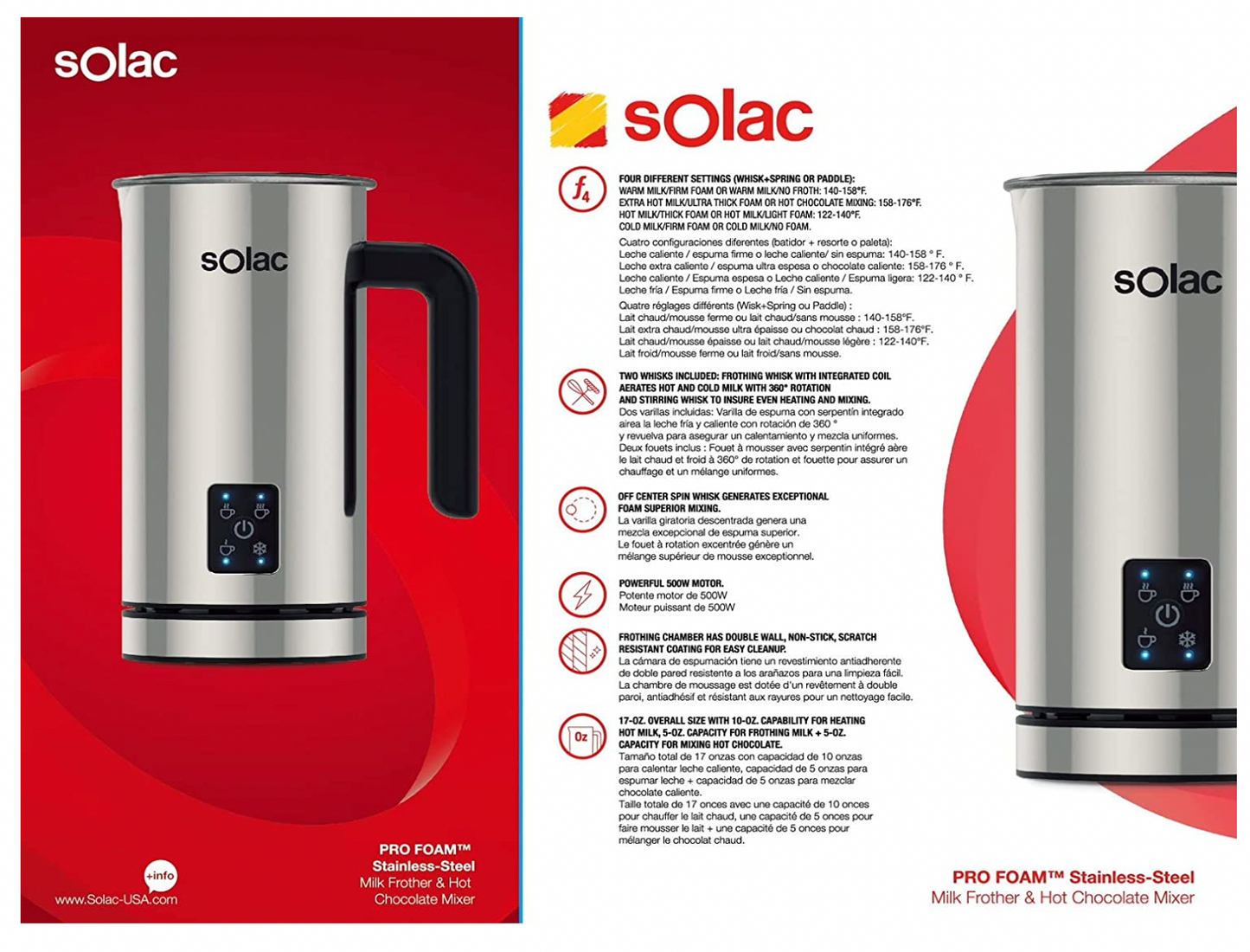 Solac Pro Foam Stainless Steel Milk Frother and Hot Chocolate Mixer