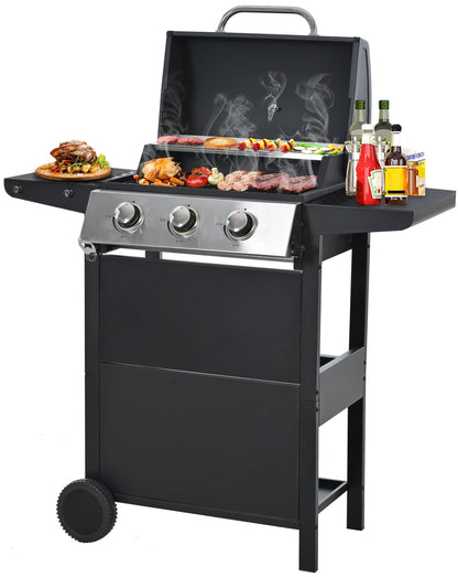 Segmart 3 Burner BBQ Propane Gas Grill, Stainless Steel 25,650 BTU Patio Garden Barbecue Grill with Side Tables, Bottle Opener & Thermometer, Perfect for Camping, Outdoor Cooking