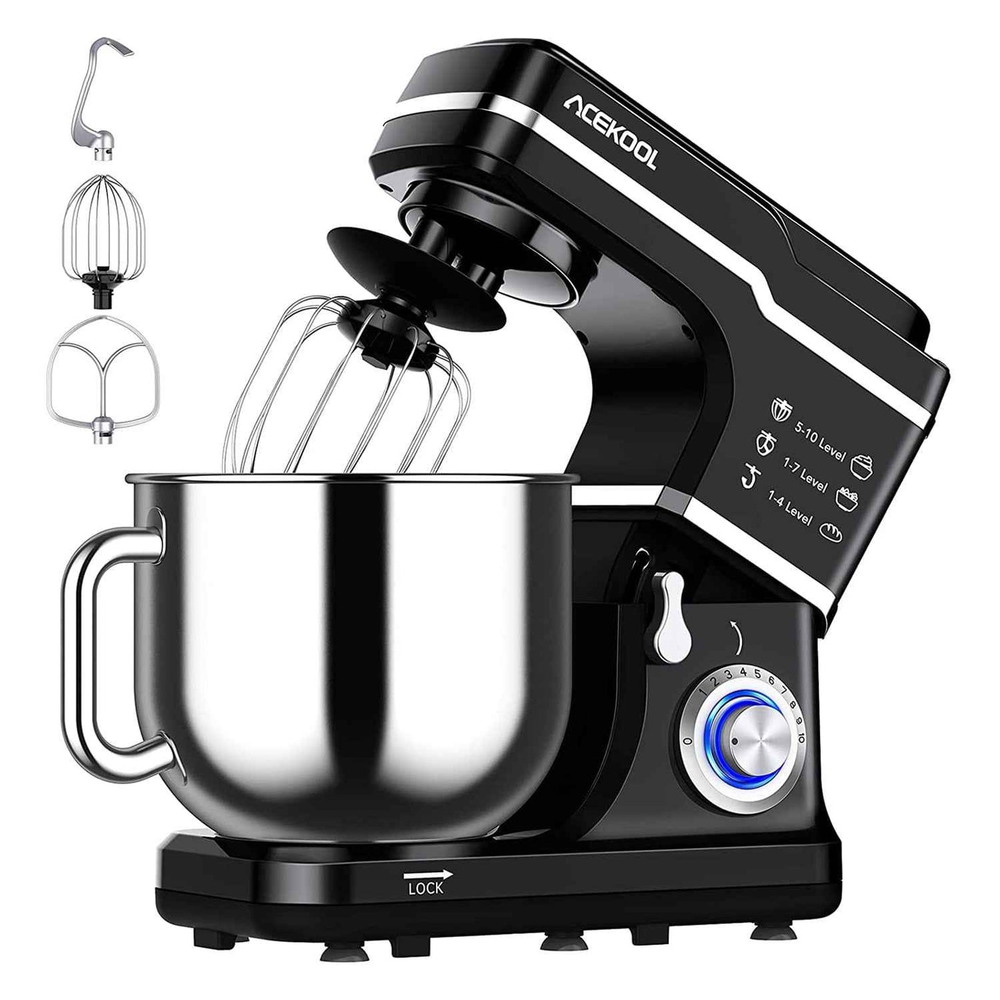 Stand Mixer, Acekool 7.5 Qt 10 Speed Tilt Head Electric Mixer, Black