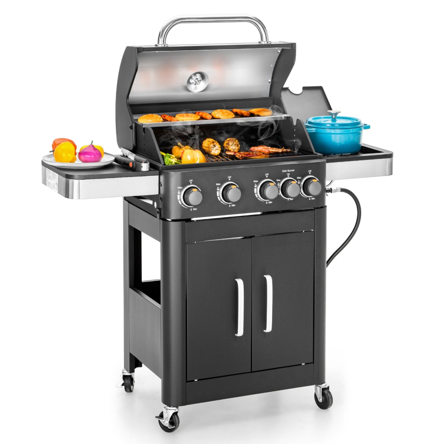 Summit Living 4 Burner Propane Gas Grill and Griddle Combo with Side Burner BBQ Grill - Black