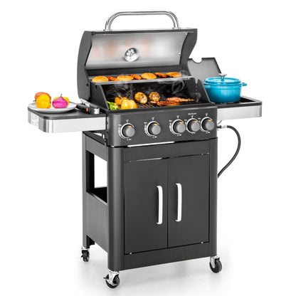 Summit Living 4 Burner Propane Gas Grill and Griddle Combo with Side Burner BBQ Grill - Black