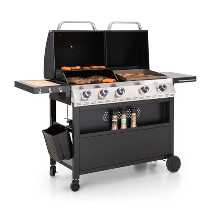 Summit Living 5-Burner Outdoor Propane Gas Grill and Griddle Combo BBQ Grill with Lid 54,000 BUT