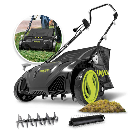 Sun Joe 15" Electric Lawn Dethatcher + Scarifier, 13-Amp, Adjustable Height