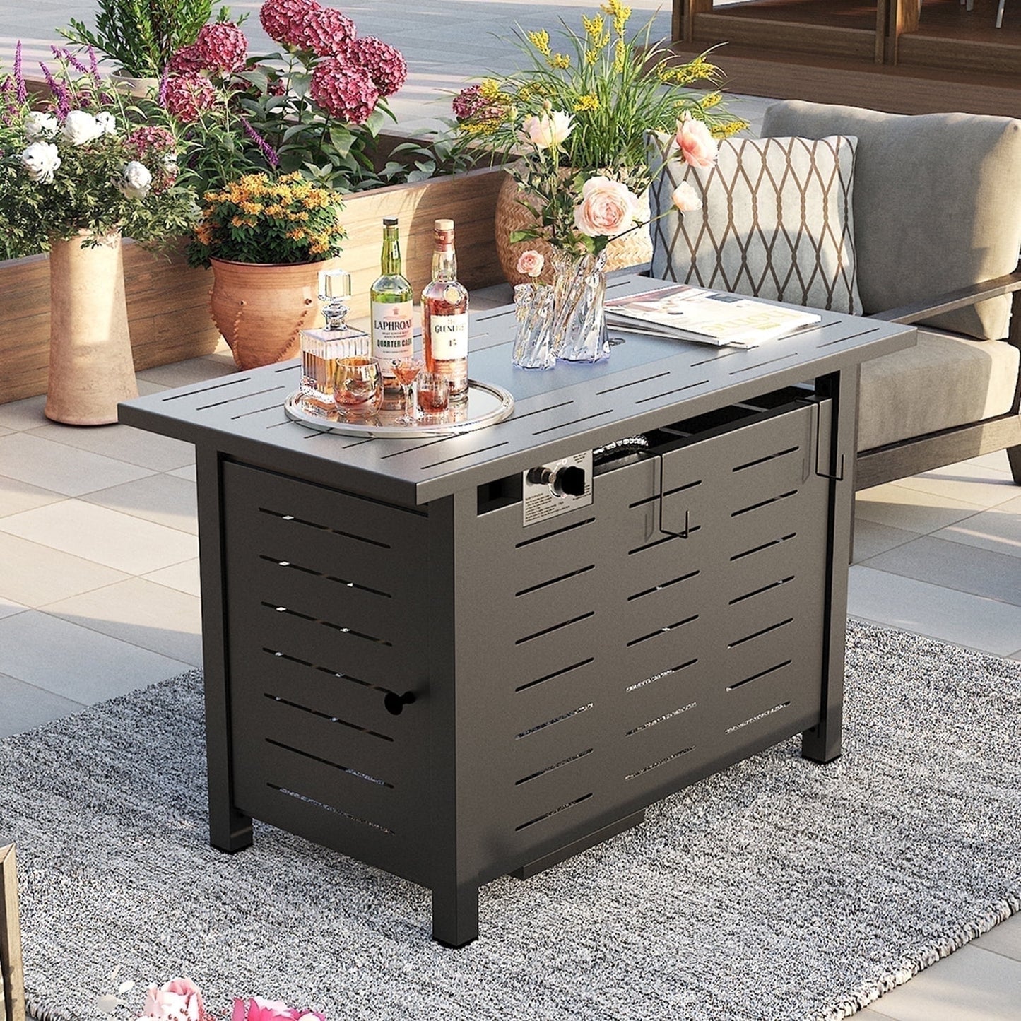 Sunmthink 40" Propane Fire Pit Table, 50,000 BTU Auto Ignition Steel Gas Fire Pit with Removable Lid & Waterproof Cover for Patio, Backyard, Black