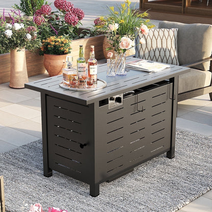 Sunmthink 40" Propane Fire Pit Table, 50,000 BTU Auto Ignition Steel Gas Fire Pit with Removable Lid & Waterproof Cover for Patio, Backyard, Black