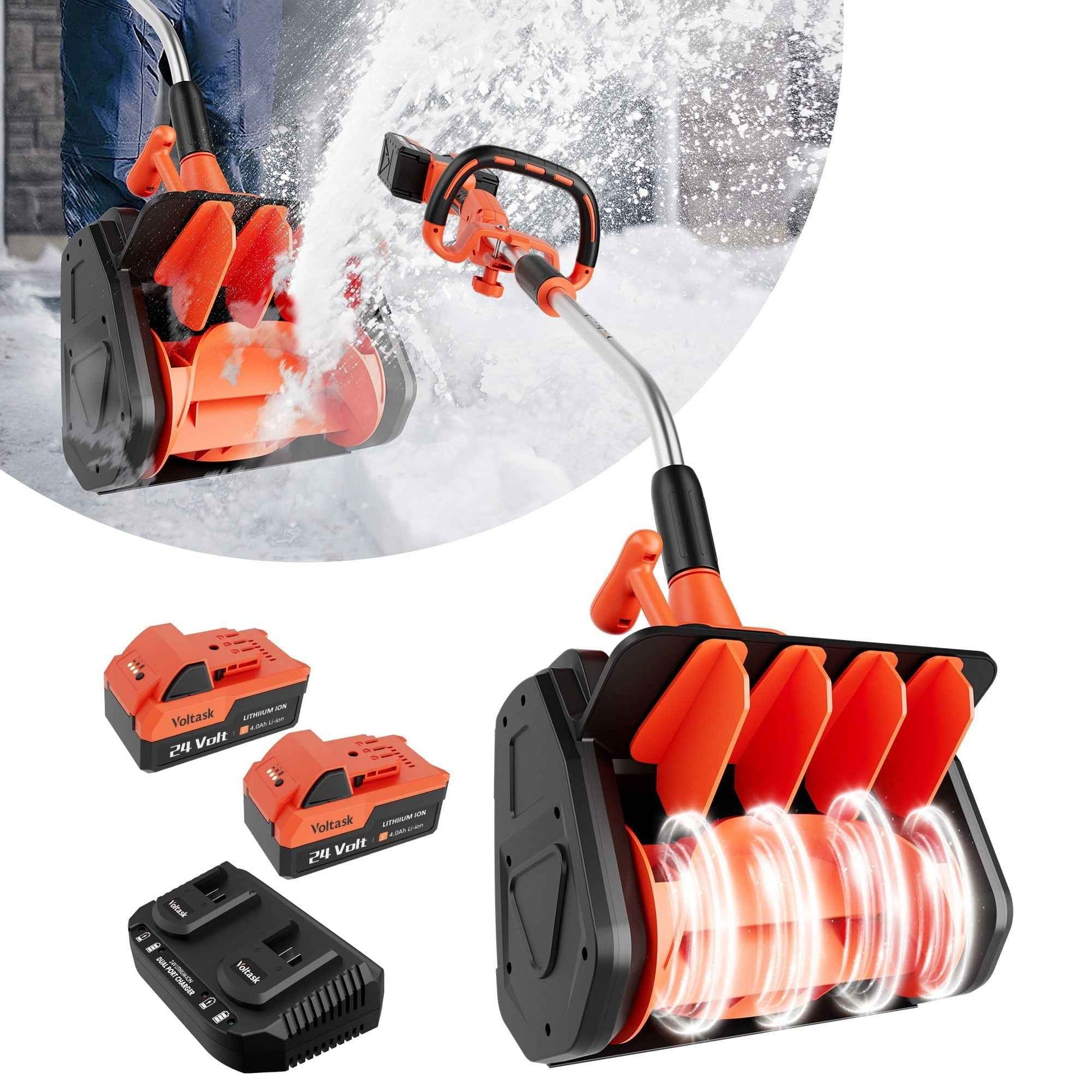 VOLTASK Cordless Snow Shovel, 48V | 13.5-inch Cordless Electric Snow Blower 2 Batteries & Dual Quick Charger Included for Driveway with Directional Plate