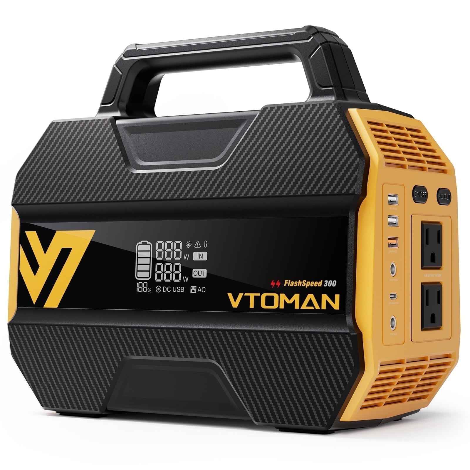 VTOMAN FlashSpeed 300 Portable Power Station 70000mAh, Only 7.4lbs with 7 Outlets, LiFePO4 Generator, 12V/24V DC Input Adapt RV/Van, PD 100W Type-C for Power Outage, Camping