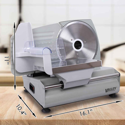 Valley Sportsman 7.5" Electric Meat Slicer w/Stainless Blade 180W Adjustable Thickness Cuts Meat/Bread/Cheese