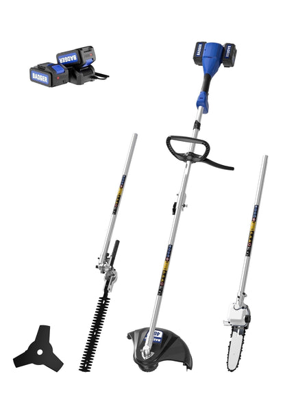 WILD BADGER 40V 4-in-1 Multi-Tool Kit: Weed Wacker, Pole Saw, Hedge Trimmer, Brush Cutter 2*20V 4Ah Batteries & Charger