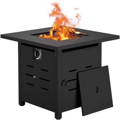 Walsunny 28 Inch Propane Gas Fire Pit Table 40000 BTU with Lid Square Firepit Table Lava Rock Fire Table with Waterproof Cover