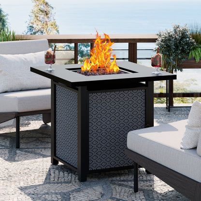 Walsunny 28" Propane Fire Pit Table Outdoor Gas Fire Pit with Lava Rocks 50,000 BTU Square Fire Table with Lid,Waterproof Cover