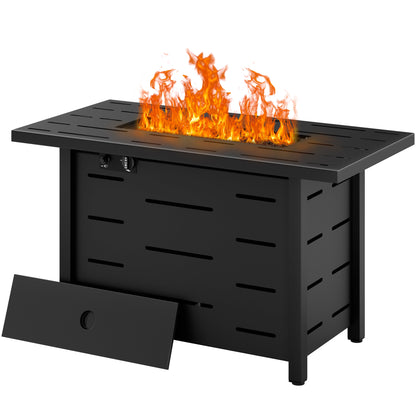 Walsunny 43 inch Gas Fire Pit Table 50,000 BTU Outdoor Rectangular Propane Firepit Table with Waterproof Cover