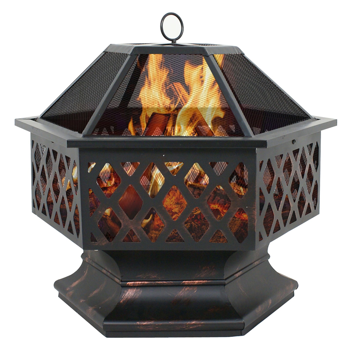 ZENSTYLE Outdoor Patio Steel Fire Pit - 24" Hex Shaped Backyard Fireplace Wood Burning Firepit Bowl