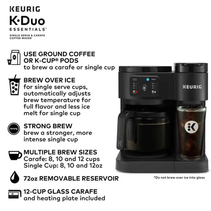 Keurig K-Duo Essentials, Hot & Iced Single-Serve K-Cup Pod Coffee Maker & Carafe, Black