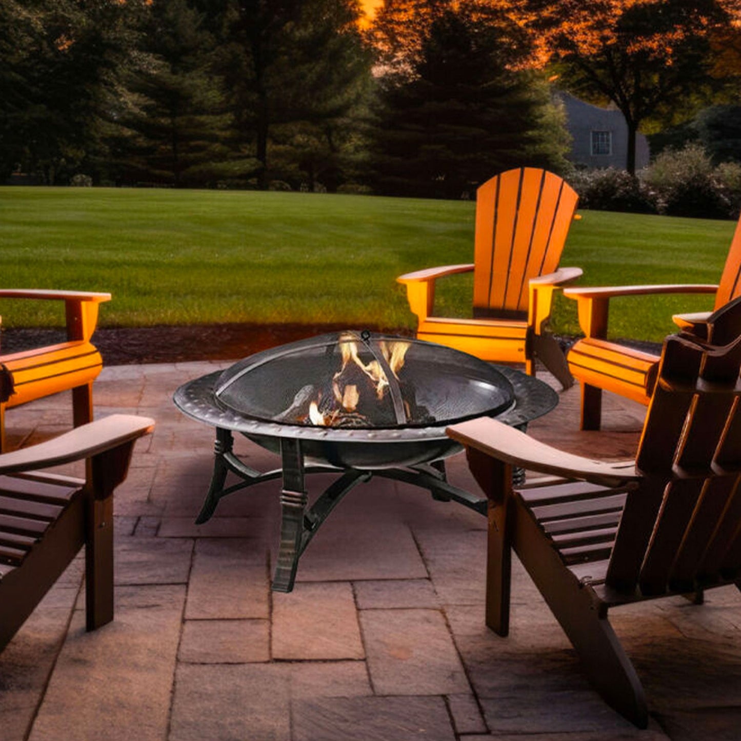 Four Seasons Courtyard 35" Round Wood Burning Fire Bowl w/Fire Grate, Black
