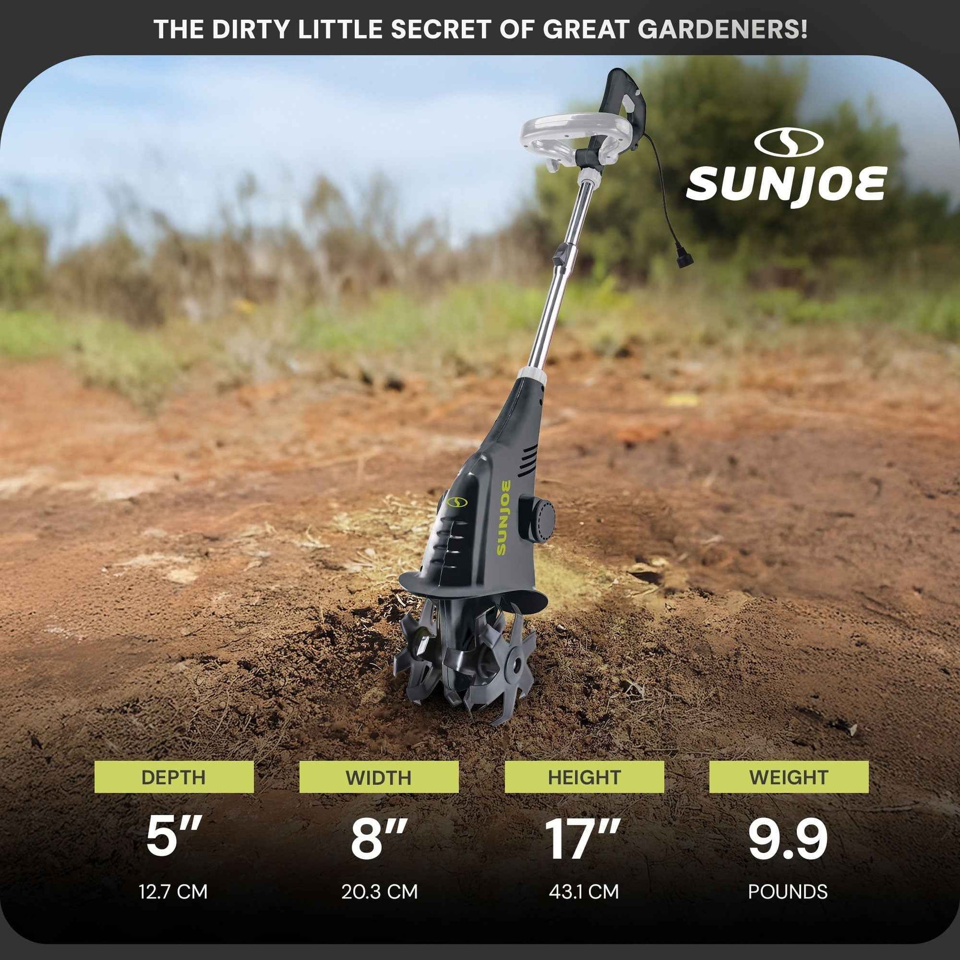 Sun Joe Electric Corded Garden Cultivator with 2.5 Amp Motor & Steel Blades, Green, TJ599E