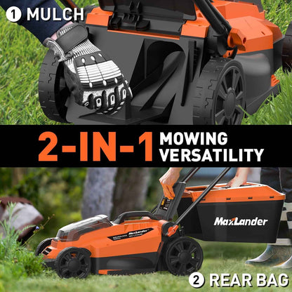 Maxlander 13" Cordless Lawn Mower, 2-in-1 Battery Powered Lawn Mower with Brushless Motor, 5-Position Height Adjustment