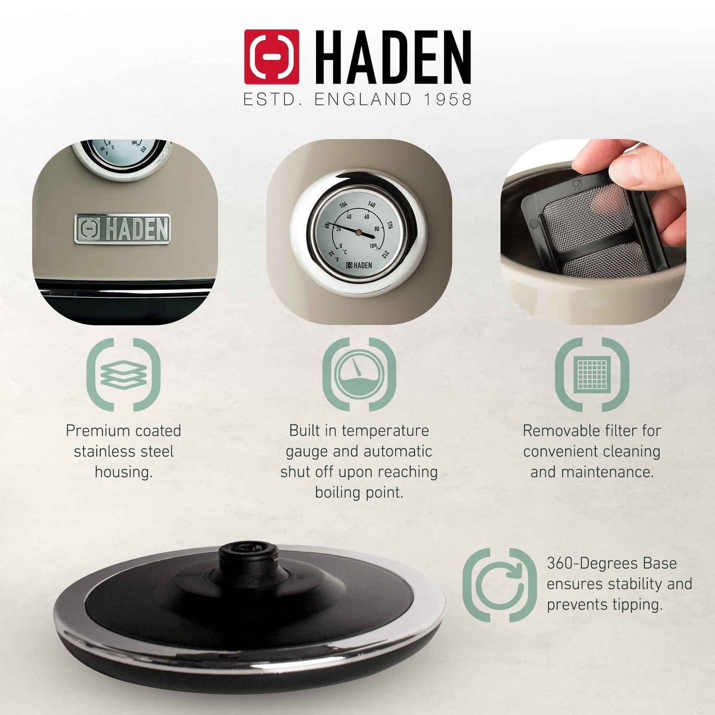 Haden Dorset 4 Slice Wide Toaster & Electric Water Kettle, Putty & Chrome