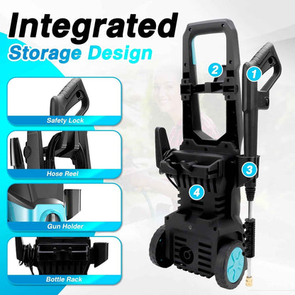 TEBRU Electric Pressure Washer, 3000PSI Max 2.4 GPM Power Washer with 32 ft Hose, 4 Quick Connect Nozzles, Foam Cannon, Suitable for Clean Cars, Patios, Driveways, Fences, Pool