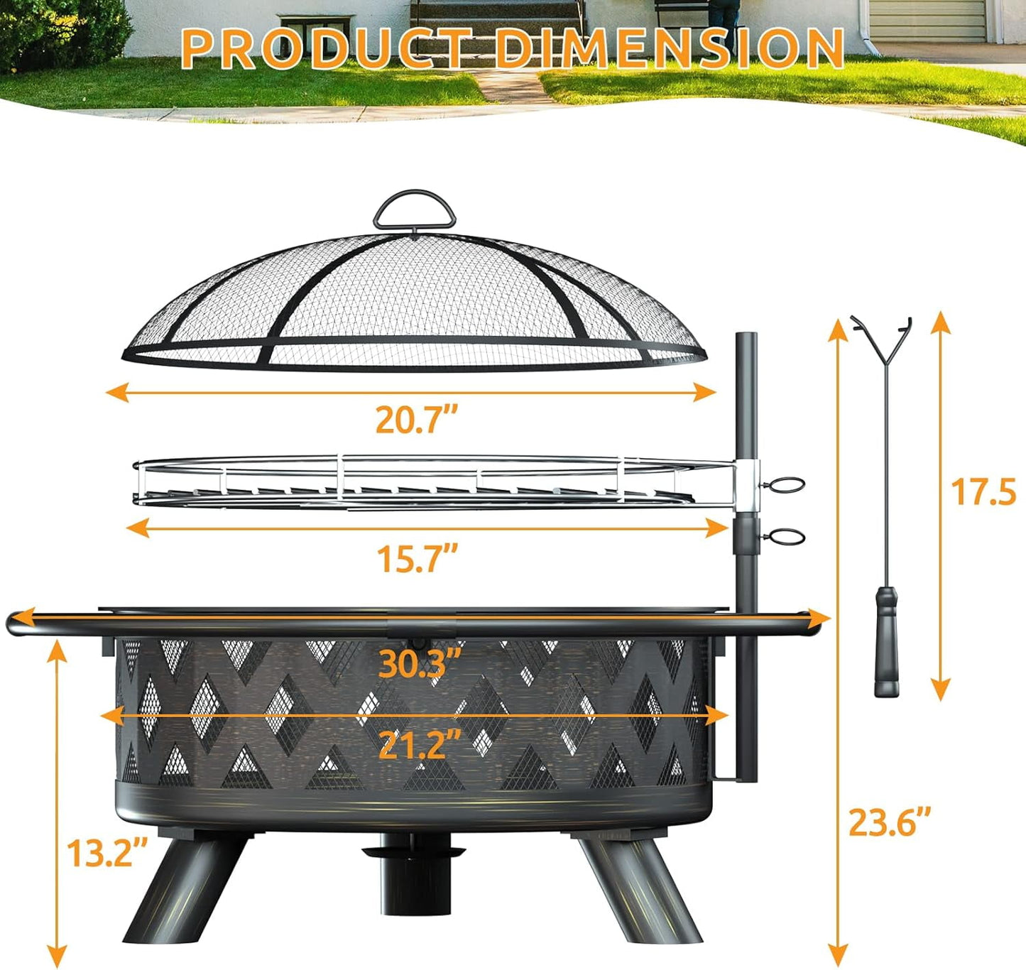 ELPOSUN Fire Pit for Outside 30 inch Outdoor Wood Burning Firepit Large Steel Firepit with protective cover for Backyard Bonfire Patio