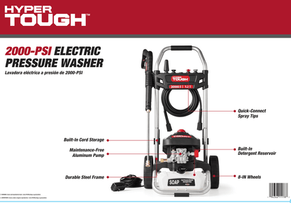 Hyper Tough 2000 PSI at 1.2 GPM 120 V Electric Powered Cold Water Pressure Washer