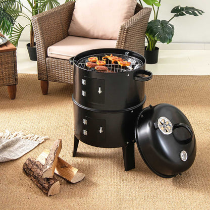 Costway3-in-1 Vertical Charcoal Smoker  Portable BBQ Smoker Grill with Detachable 2 Layer