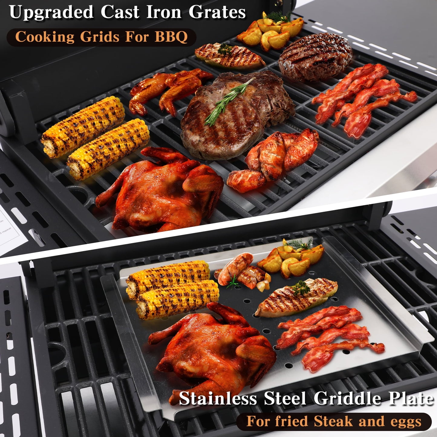 CIG GARDEN 3 Burner Propane Gas Grill, 31,500 BTU Output Outdoor BBQ Grill with Cast Iron Grates and Versatile Mini Grill Pan, Perfect for Outdoor Cooking, Balcony, Backyard, Camping