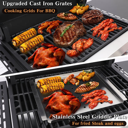CIG GARDEN 3 Burner Propane Gas Grill, 31,500 BTU Output Outdoor BBQ Grill with Cast Iron Grates and Versatile Mini Grill Pan, Perfect for Outdoor Cooking, Balcony, Backyard, Camping