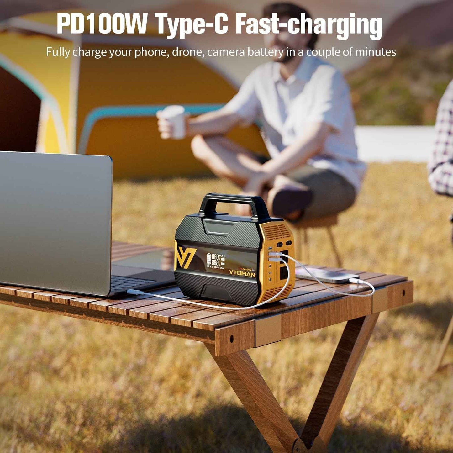 VTOMAN FlashSpeed 300 Portable Power Station 70000mAh, Only 7.4lbs with 7 Outlets, LiFePO4 Generator, 12V/24V DC Input Adapt RV/Van, PD 100W Type-C for Power Outage, Camping
