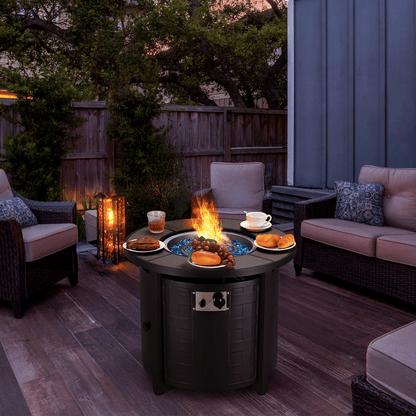 TLGREEN 30" Propane Fire Pit Table with Lid and Blue Stone, 50,000 BTU Auto-Ignition Circular Gas Fire Pit for Outdoor, with CSA Certified