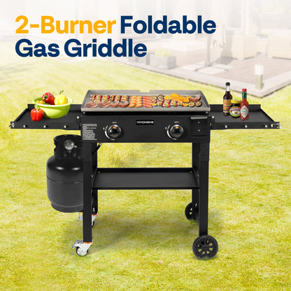 SPECSTAR 2-Burner 28" Foldable Propane Griddle, Portable Flat Top Gas Grill-30,000 BTU Propane Fuelled for Camping, Tailgating, BBQ