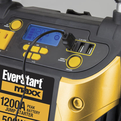 Maxx J5CPDE Jump Starter 1200 Peak Battery Amps 500W Inverter 120 PSI