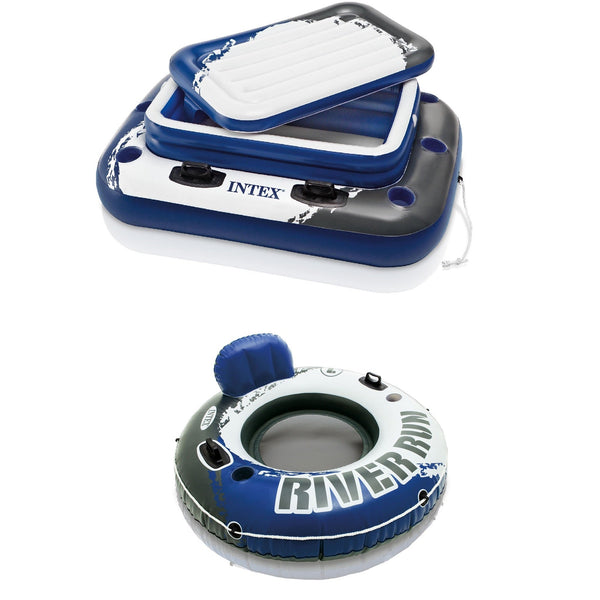 Intex Inflatable Mega Chill II 72 Can Cooler Float & 1 Person Floating Raft