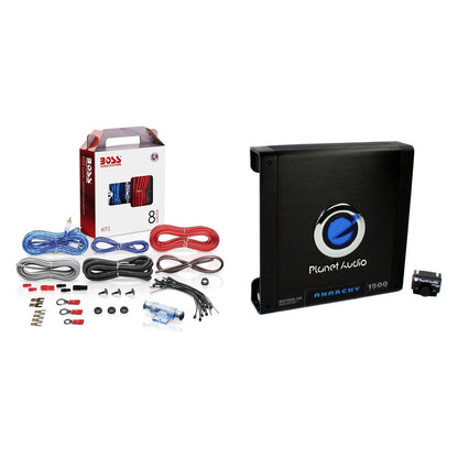 Planet Audio AC15001M Car Audio Amplifier with Remote & BOSS 8 Gauge Wiring Kit - Find Fresh Goods