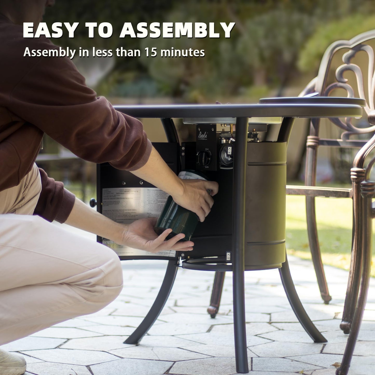 BALI OUTDOORS Dual 1-Pound Propane Fire Pit Table for Outside Patio, 26Inch Black