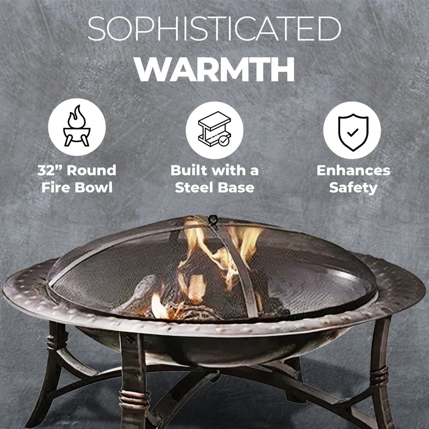 Four Seasons Courtyard 35" Round Wood Burning Fire Bowl w/Fire Grate, Black
