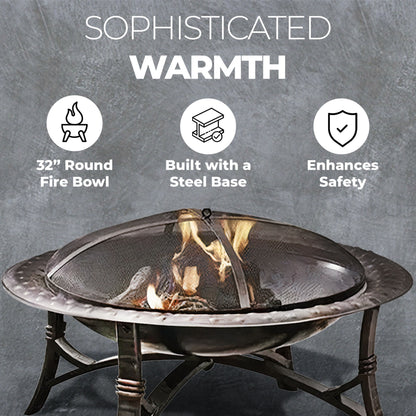 Four Seasons Courtyard 35" Round Wood Burning Fire Bowl w/Fire Grate, Black