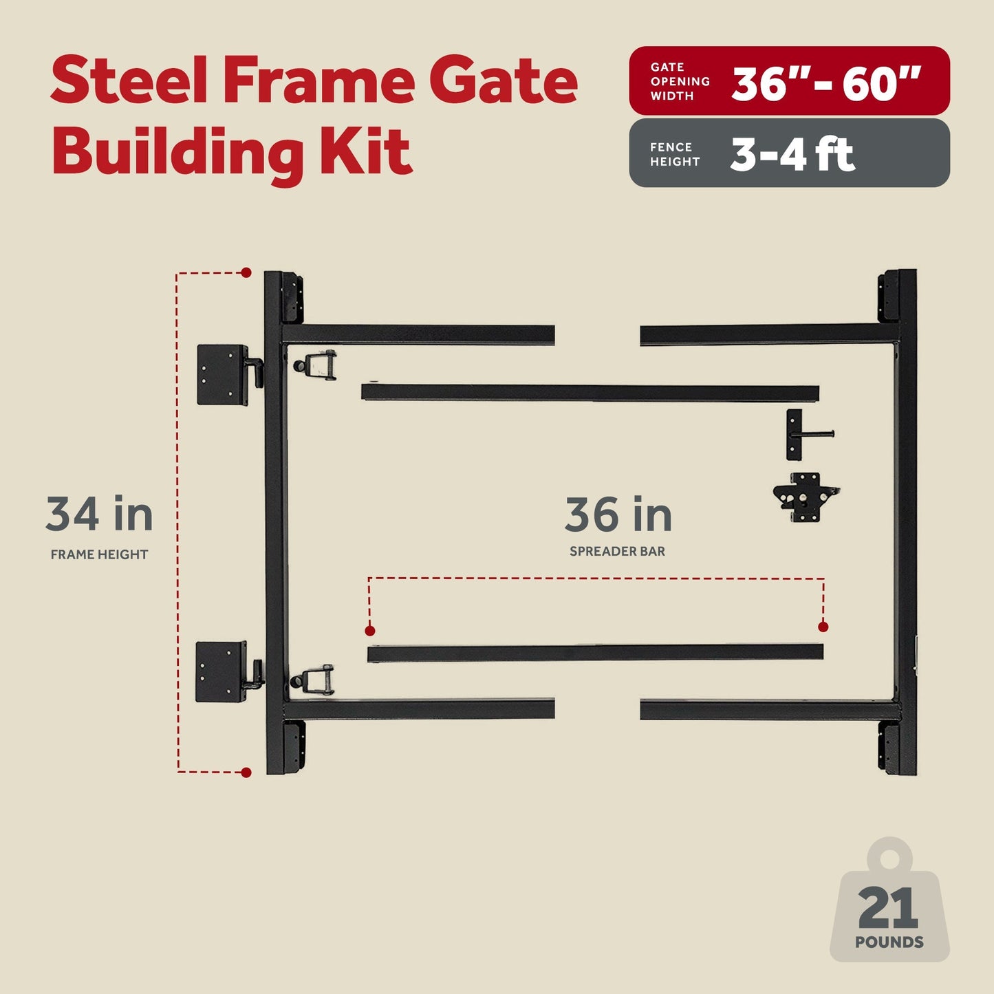 Adjust-A-Gate Steel Frame Gate Kit, 36"-60" Wide Opening Up To 4' High (3 Pack)
