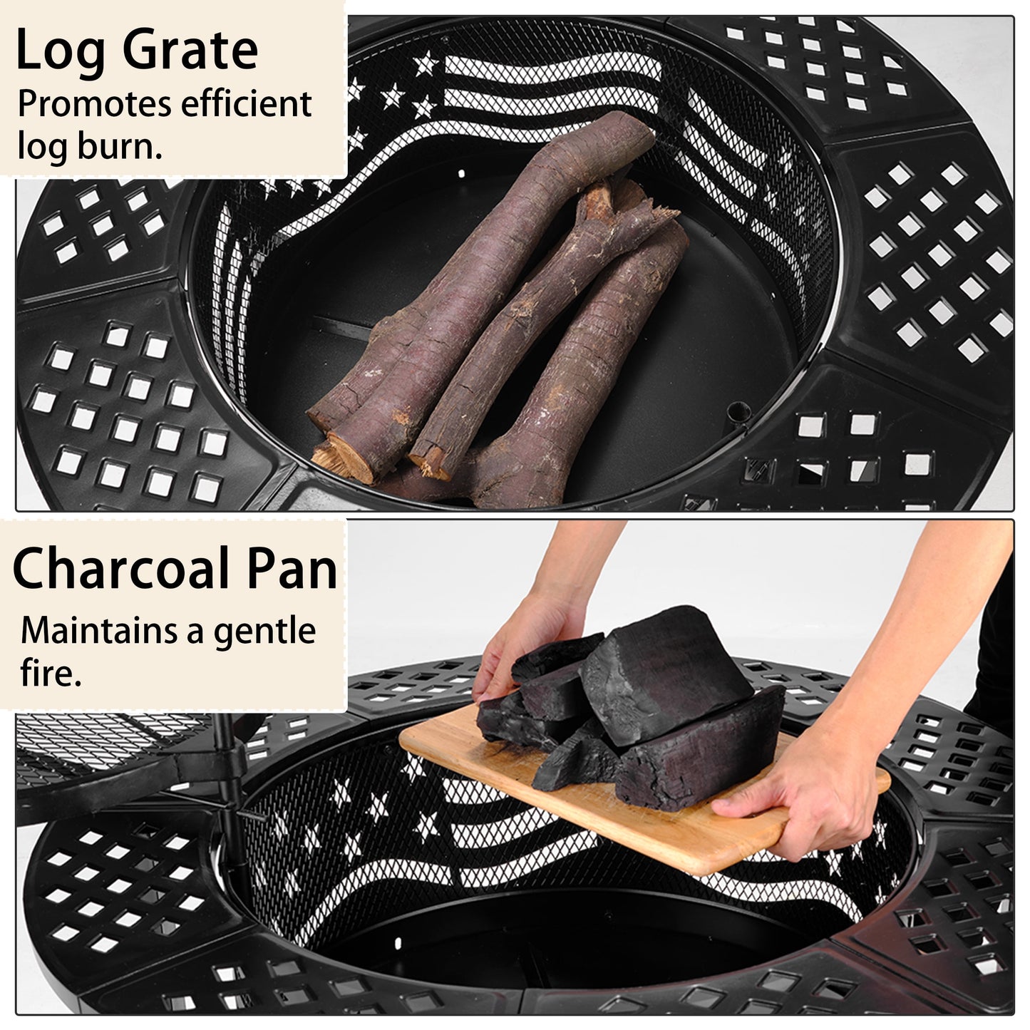 TrumanPick Fire Pit for Outside 42" Wood Burning Fire Pit Tables with 2 Adjustable Swivel BBQ Grills, Lid, Poker for Patio Backyard BBQ Ice Storage