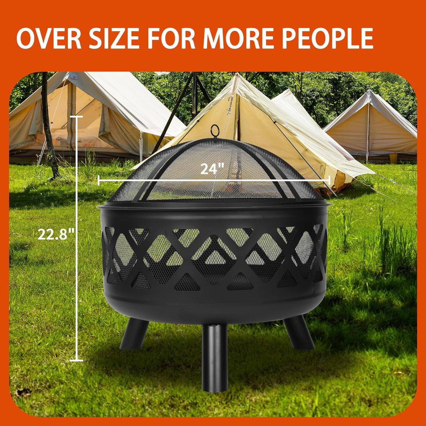 Red Mountain Valley Outdoor Wood Burning Fire Pit 24'' with Poker and Cover, 2-in-1 Functionality Cross-Woven Steel Fire Pits for Outside, Outdoor Fireplaces for Camping,BBQ, Patio,Backyard