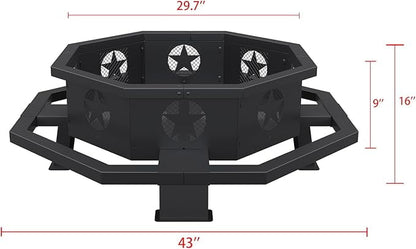 43 inch Fire Pit, Outdoor Wood Burning Fire Pit Octagonal Heavy Duty Firepit for Camping, Backyard, Patio, Black